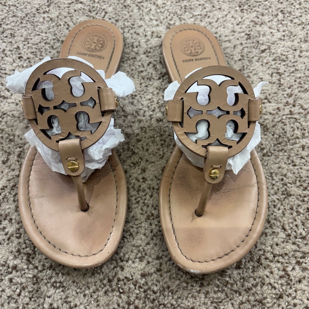 Tory Burch Beige Leather Thong Sandals